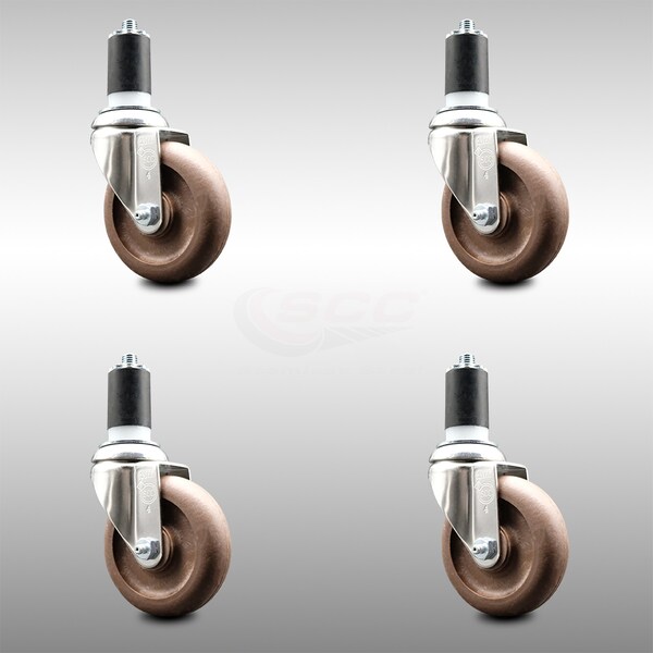 Service Caster 4 Inch 316SS High Temp Glass Filled Nylon 1-1/2 Inch Expanding Stem Caster Set SCC-SS316EX20S414-GFNSHT-112-4 - main